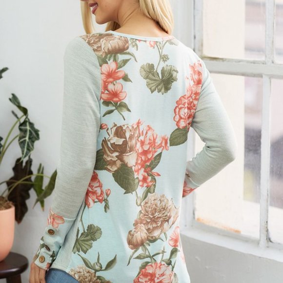 Long Sleeve Light Mint with Button Details on Cuff - Picture 4 of 4